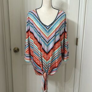 Studio Woman Multi color V Neck Tie Front Blouse Sz 2x